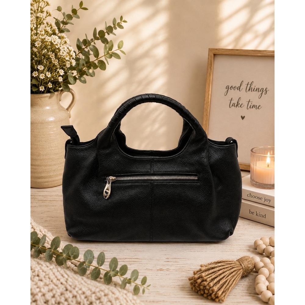 Iswee Black Pebbled Leather Slouchy Satchel Purse Shoulder Bag Quiet Luxury Chic